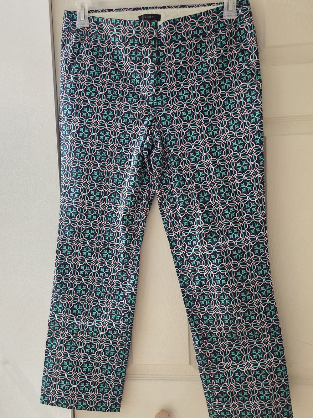 J. Crew Navy, Teal & White Patterned Ankle Pants - Size 4